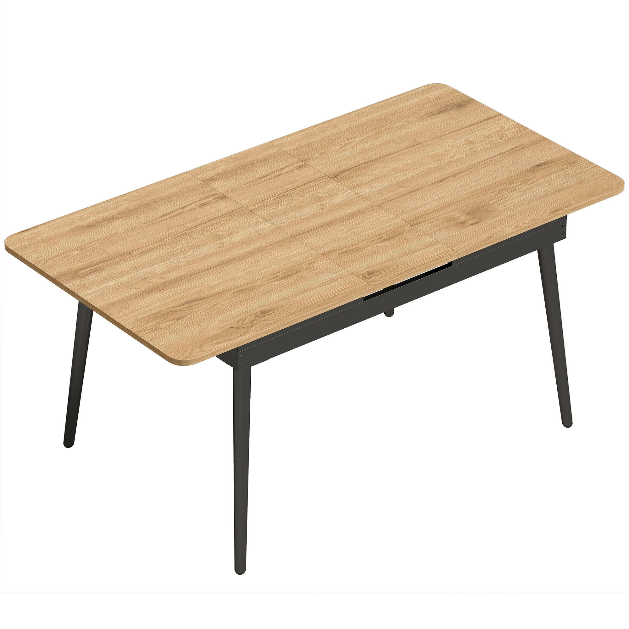 AUSZIEHBARER-ESSTISCH MDF Metall Eiche - Eichefarben/Schwarz, Holzwerkstoff/Metall (160/85/75cm) - HOMCOM