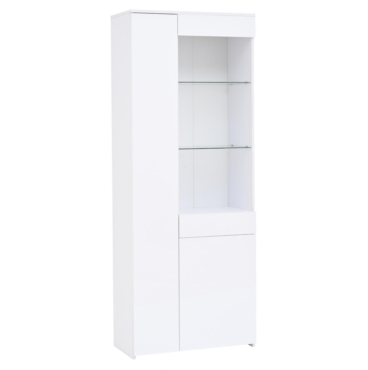 VITRINE 70/35/180 cm aus Spanplatte mit LED-Beleuchtung und Hochglanzfront Weiß - Weiß, Holzwerkstoff (70/180/35cm) - Modenvie