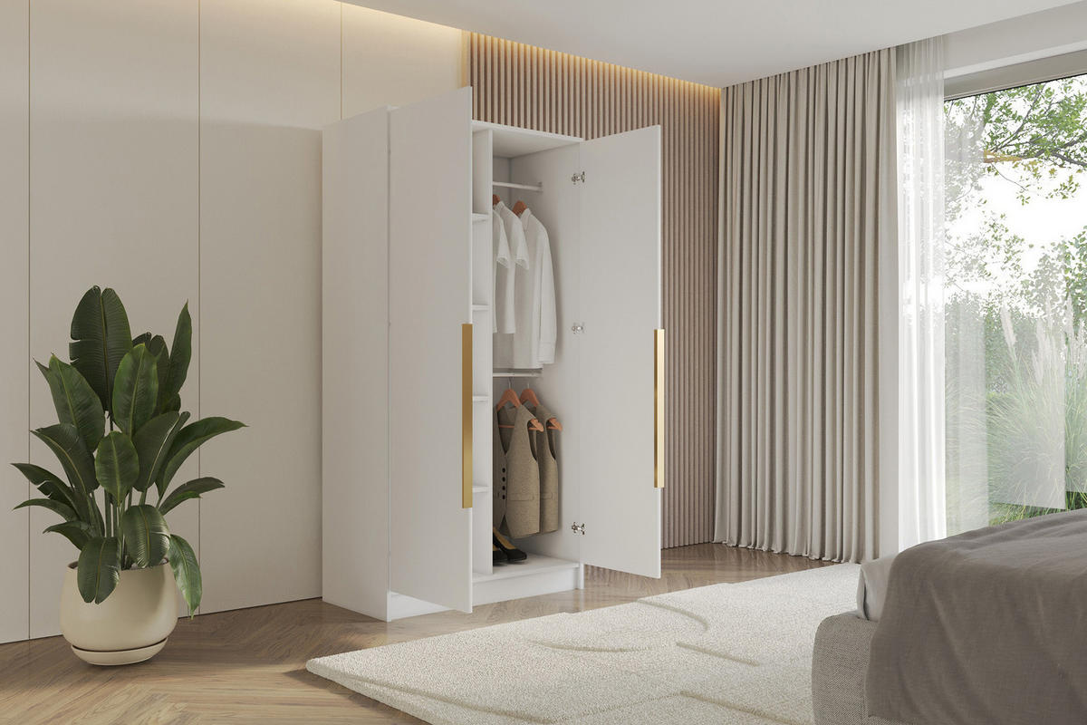 KLEIDERSCHRANK - LUSSO - 102 - Weiß - Schwarz/Weiß, Holzwerkstoff (102/200/51cm) - ALTDECOR