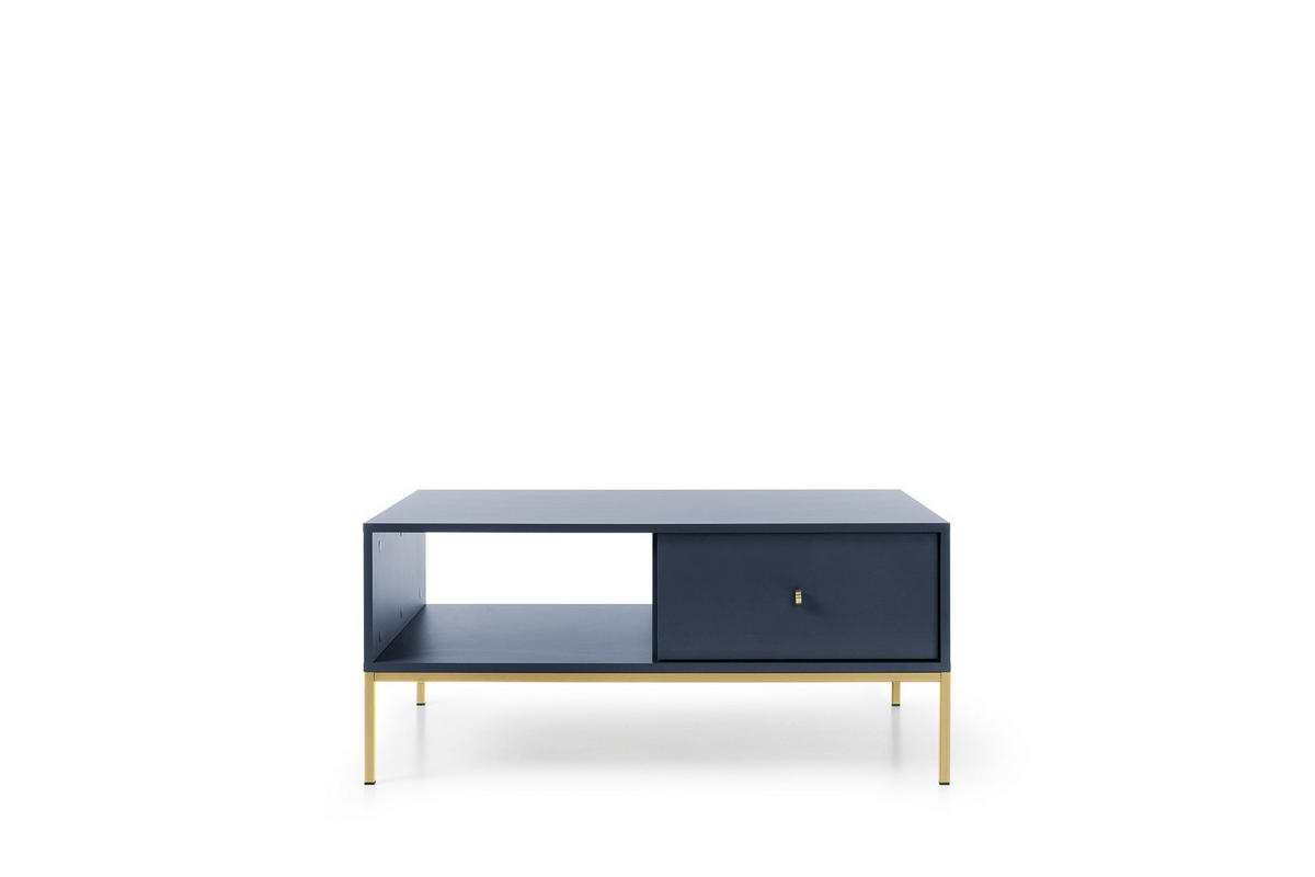 COUCHTISCH Molly Dunkelblau, Goldene Beine, Kaffeetisch mit Schubladen - Goldfarben/Dunkelblau, Holzwerkstoff/Metall (68/104/46cm) - Bettso