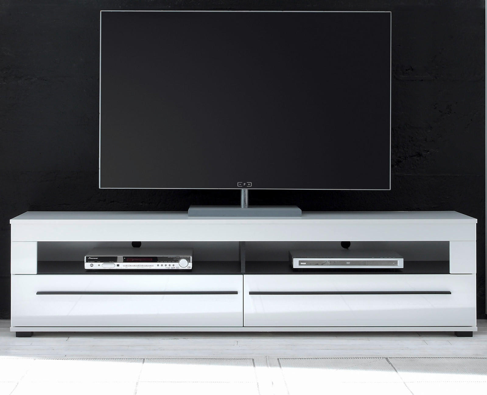 TV-LOWBOARD weiß Hochglanz 180 cm, TV Unterschrank mit Soft-Close - Weiß Hochglanz/Schwarz, Holzwerkstoff/Kunststoff (180/47/42cm) - Furn.Design