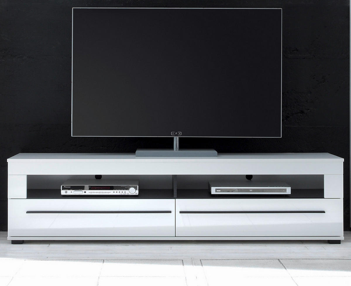 TV-LOWBOARD weiß Hochglanz 180 cm, TV Unterschrank mit Soft-Close - Weiß Hochglanz/Schwarz, Holzwerkstoff/Kunststoff (180/47/42cm) - Furn.Design
