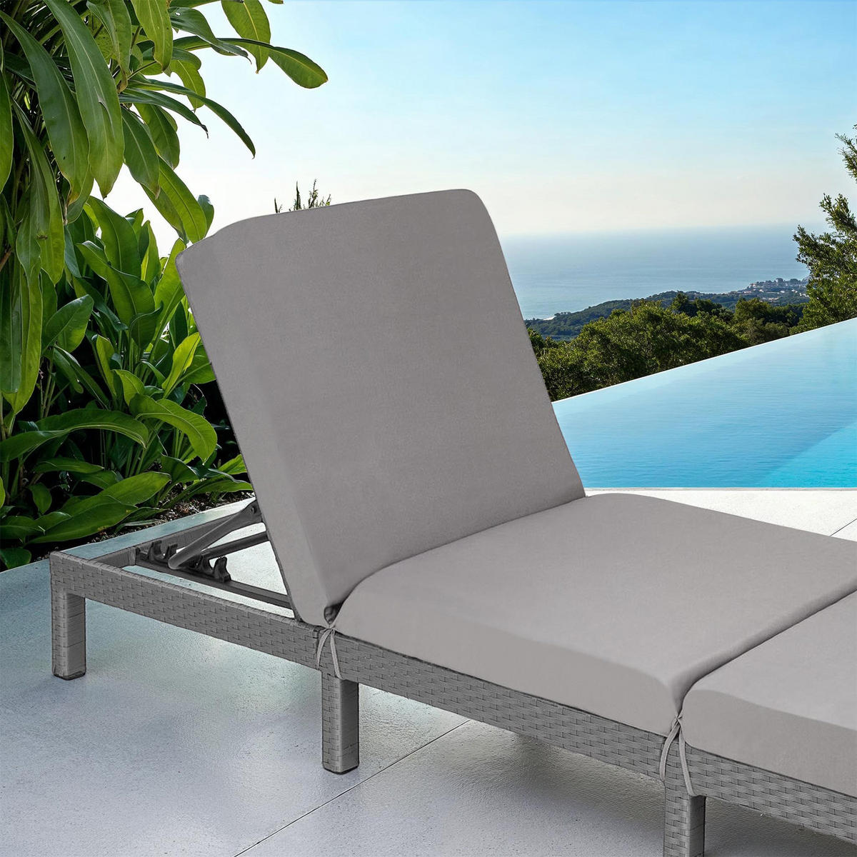 RATTAN-SONNENLIEGE Sofia,196 x 66 x 27 cm,grau - Grau, Kunststoff (66/27/196cm) - tectake