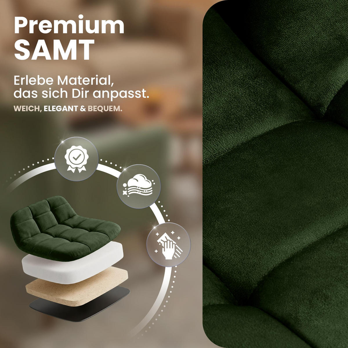 STUHL Samt Grün - Schwarz/Grün, Textil/Metall (45/84/55cm) - CLP