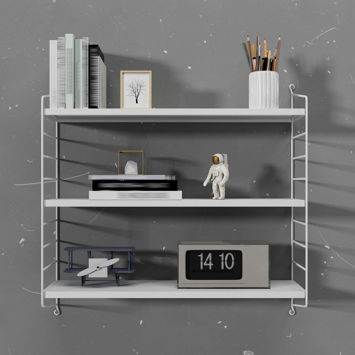 NÁSTĚNNÁ POLICE Strängnäs modular - bílá, kov (60/50/15cm) - [en.casa]