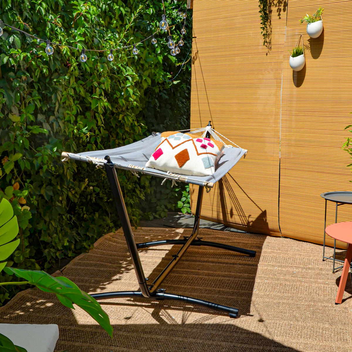 HÄNGEMATTE mit Gestell 310/100 cm, Grau/Schwarz - Schwarz, Metall (100/95/310cm) - Amanka