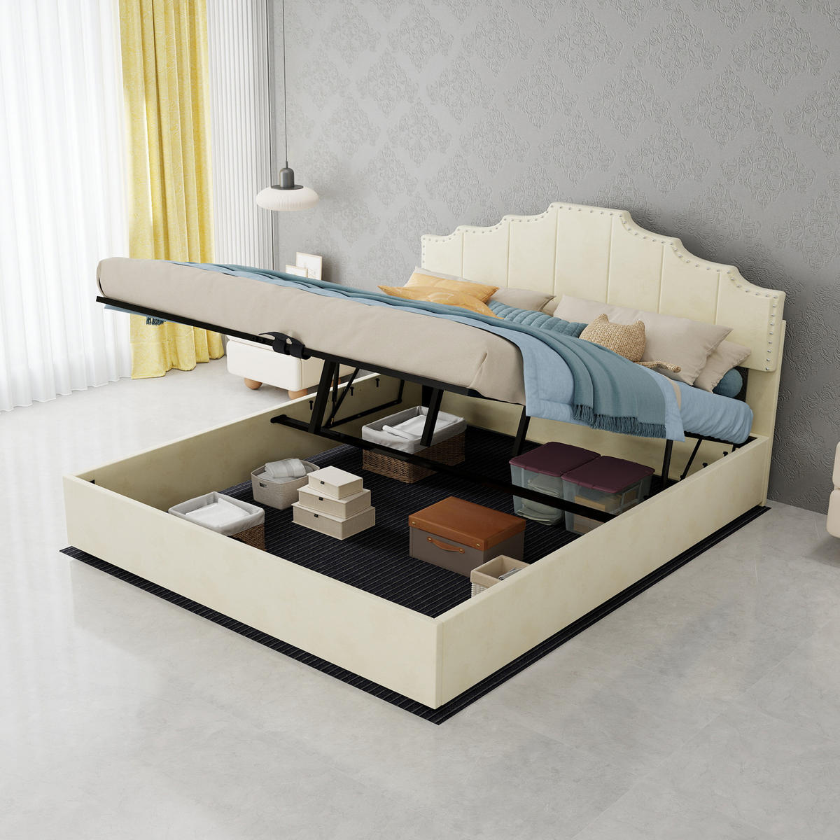 POLSTERBETT PANG-K8N2M5 160/200 cm Beige - Beige, Metall - PANGIVO