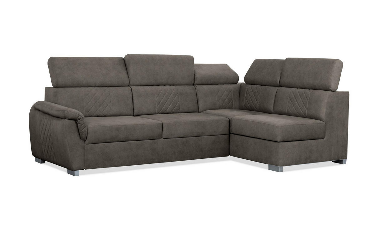 ECKSOFA Ravini Braun, Gestepptes Ecksofa, rechte seite - Braun, Holzwerkstoff (253/156cm) - Bettso