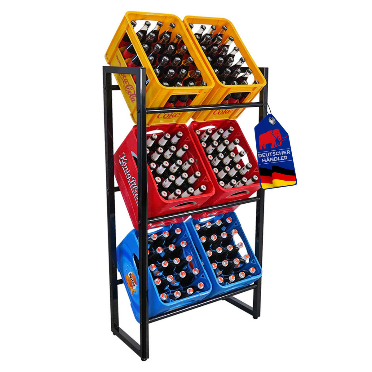 GETRÄNKEKISTENREGAL Königssee L 132x71x32 6 Kisten auf 3 Ebenen Schwarz - Schwarz, Metall (71/132/32cm) - PROREGAL