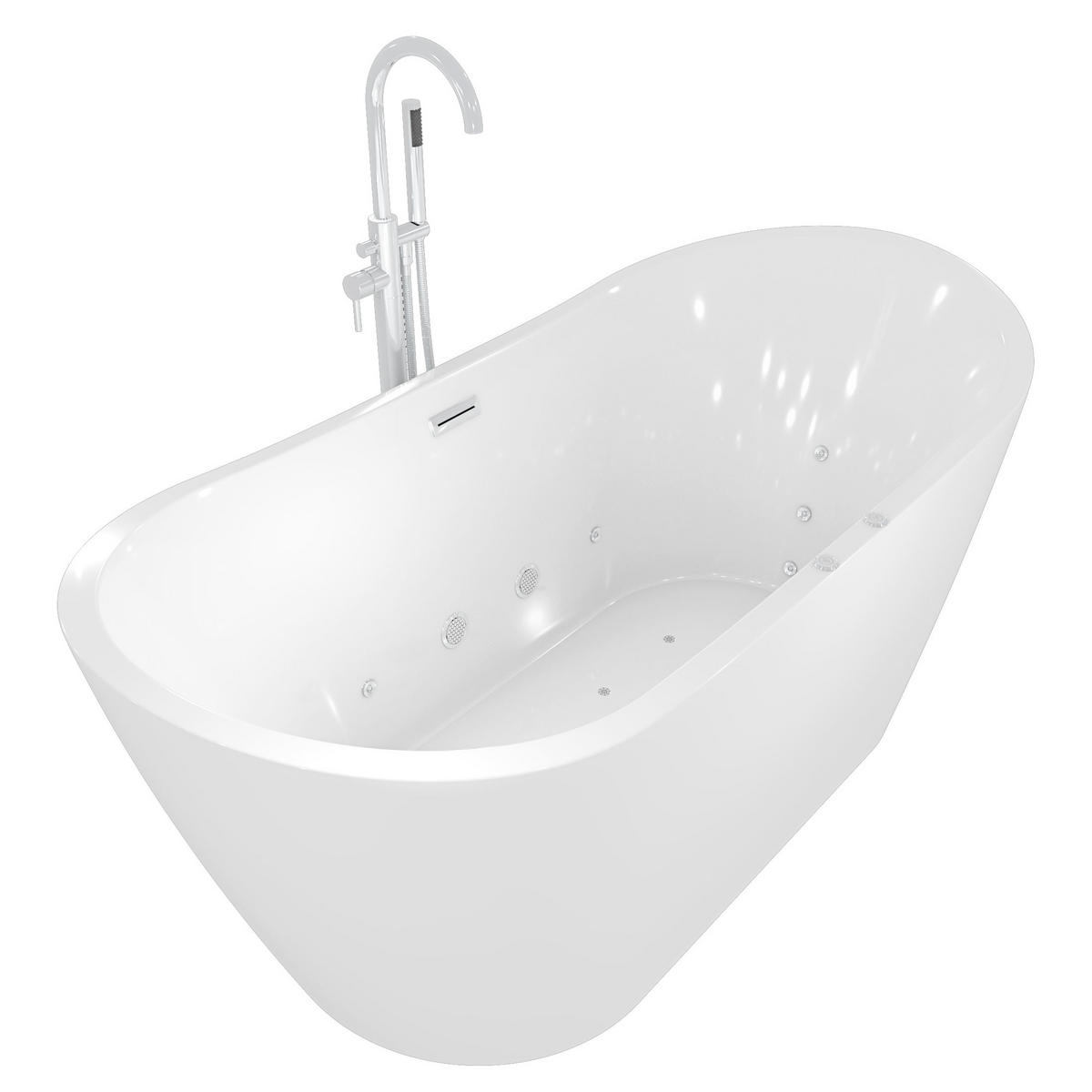 FREISTEHENDE Wanne F23 180cm Whirlpool Armatur AF02 - Weiß, Glas/Kunststoff (80/72/180cm) - AcquaVapore by Sandra Jentho