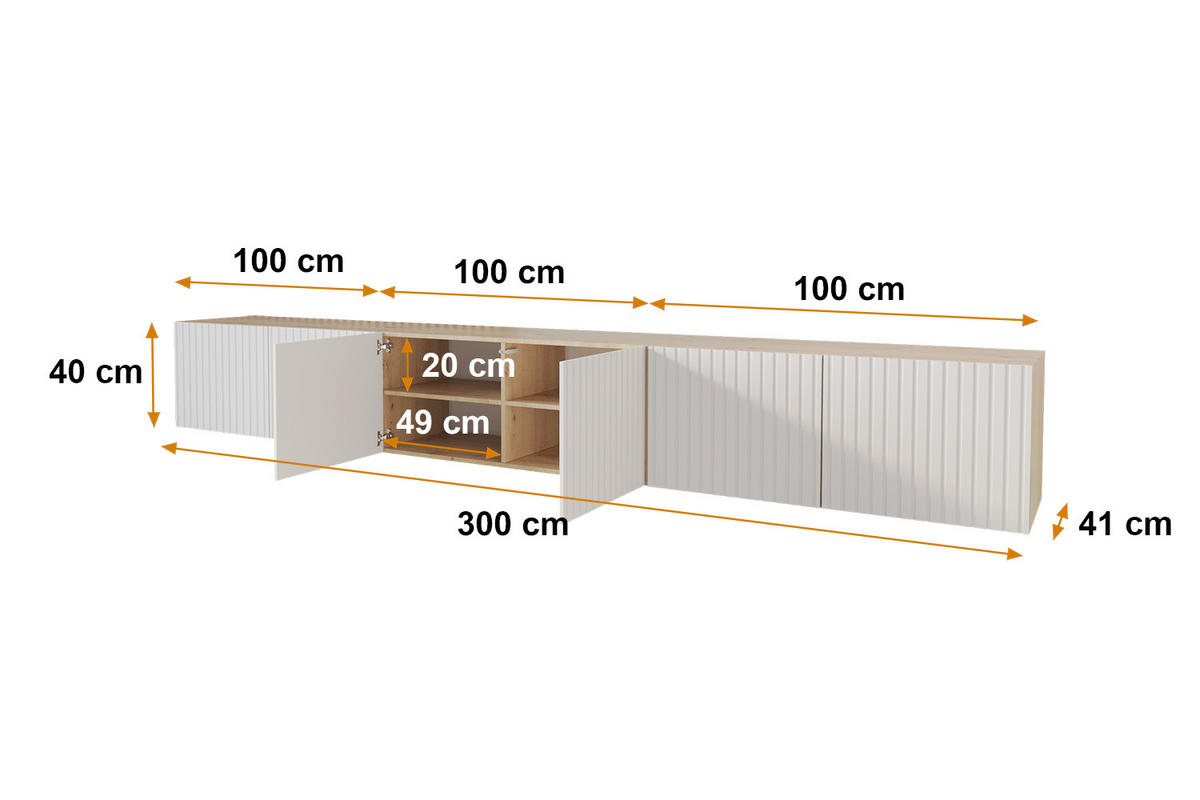 LOWBOARD KITO-W 3x100x40x41 cm - Artisan / Schwarz - Schwarz, Holzwerkstoff (300/40/41cm) - ALTDECOR