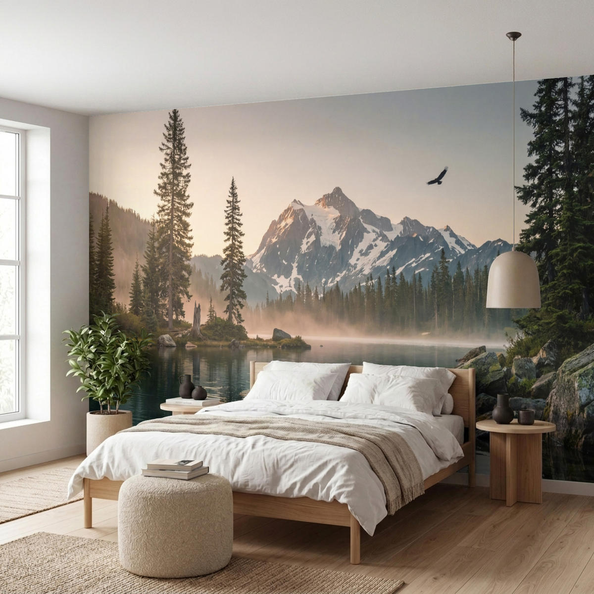 TAPETE - Berge - Wasser - Bäume - 500x200 cm - Multicolor, Papier (500/200cm) - OnlyWow