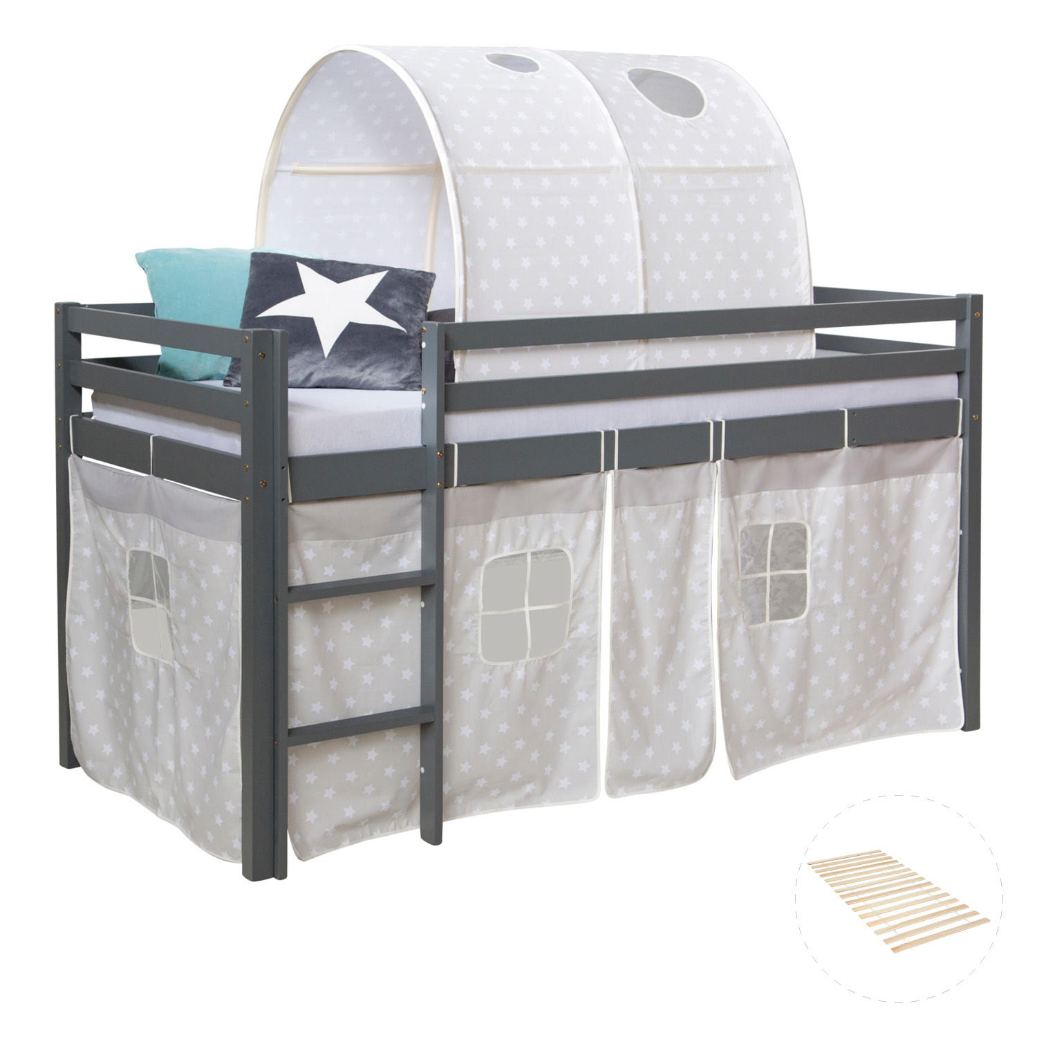 Homestyle4u Hochbett Grau 90x200 cm