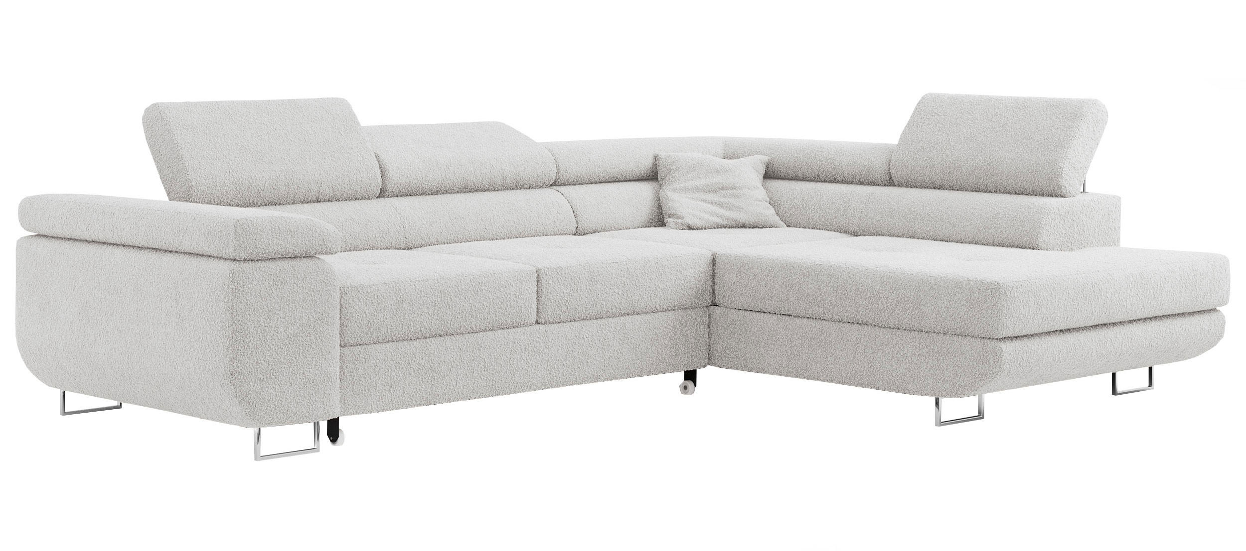 ROHOVÁ SEDAČKA GUSTAW L - Světle šedá Bouclé - Pravá Strana - stříbrná/světle šedá, kov/textil (205/275cm) - MKS