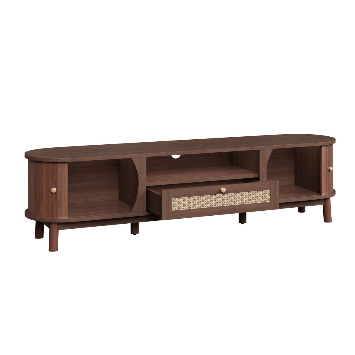 TV-LOWBOARD 165 x 37 x 46 cm, Rattan-Schubladen, Schiebetüren, Stauraum, Walnuss - Walnussfarben, Holzwerkstoff (165/46/37cm)