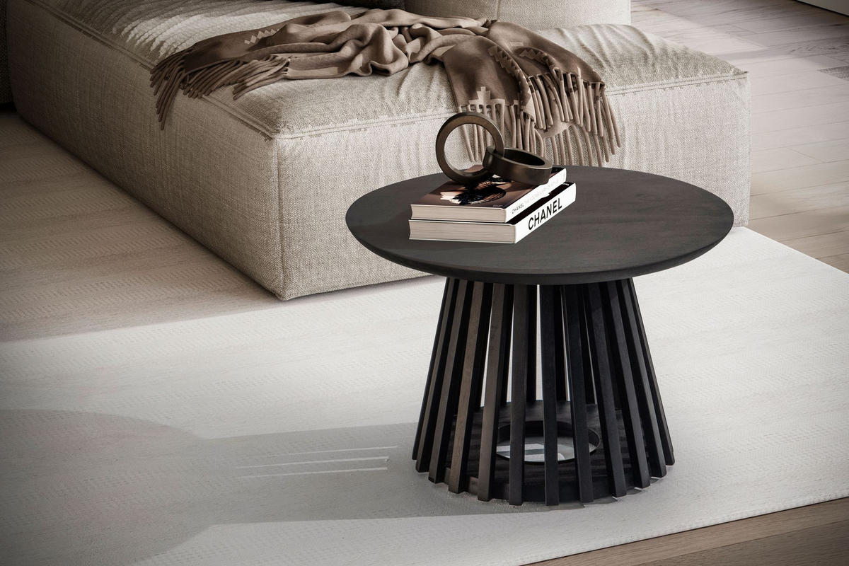 COUCHTISCH Schwarz Massivholz Mango Rund 60x60x41 cm mit Gittergestell Modern - Schwarz, Holz (60/60/41cm) - KADIMA DESIGN