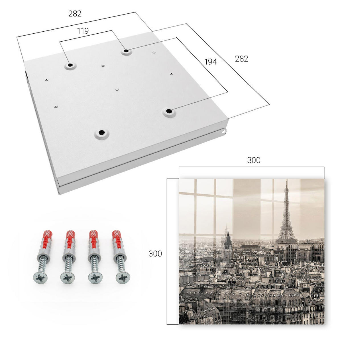SCHLÜSSELBOX Weiß 30x30 cm – Türöffnung nach rechts - Urbane Eleganz - Grau, Metall (30/30/5cm) - TULUP