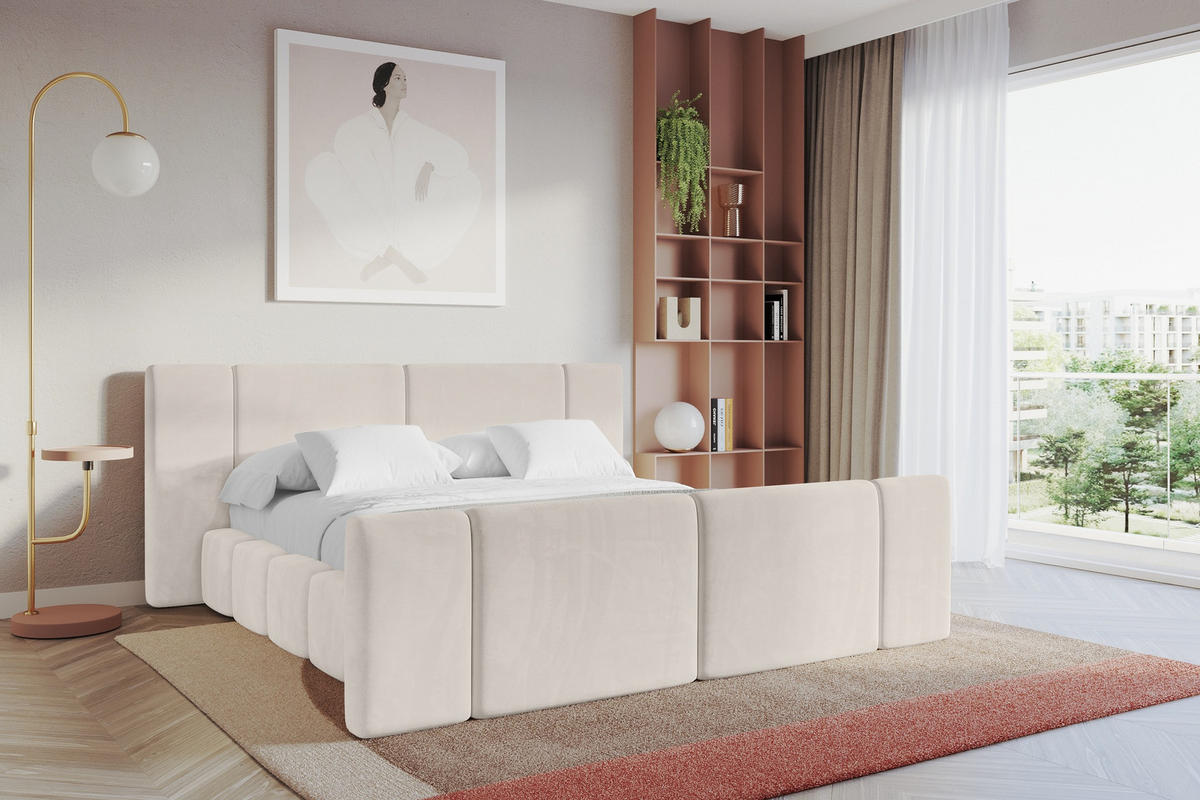 POLSTERBETT mit Bettkasten, Fußteil und Lattenrost, Boxbett ohne Matratze - NILO-Z 180x200 Beige - Ecru, Holzwerkstoff/Textil (180/200cm) - ALTDECOR