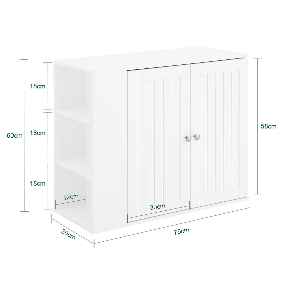 HÄNGESCHRANK Weiß - Weiß, Holzwerkstoff (75/60/30cm) - SoBuy