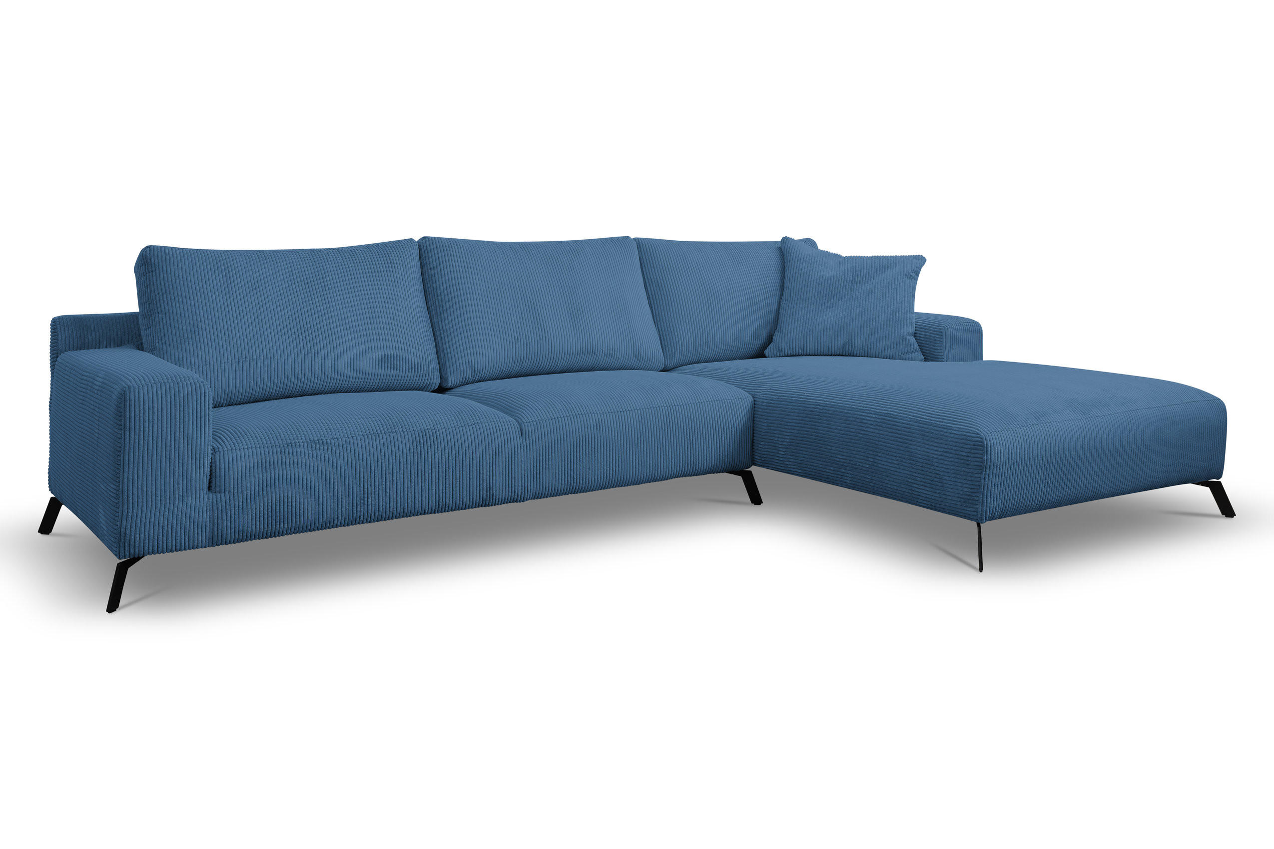 ECKSOFA Aspen in L-Form, Coach Farbe: Blau, Cordstoff, Ottomane Rechts - Blau, Textil (312/187cm) - VENASI MÖBEL