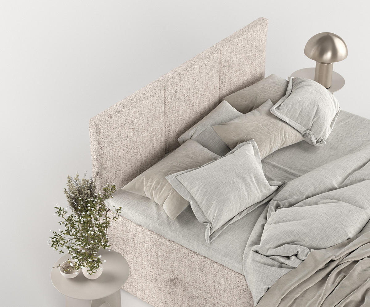 BOXBETT Jonah Hellbraun 200/200 cm im Webstoff - Hellbraun/Schwarz, Holz/Holzwerkstoff (200/200cm) - Maison de Reve