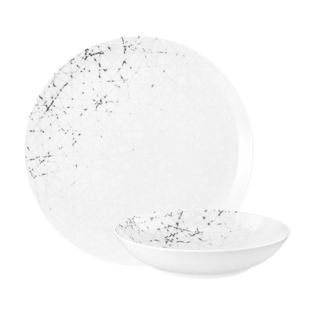 TAFELSERVICE Liberty Brace weiß-grau 12er Set - Weiß/Grau, Keramik (1/1/1cm) - Seltmann Weiden