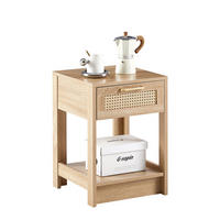 NACHTTISCH 40/40/55 cm in Natur mit Rattanfront und Schublade - Hellbraun, Holzwerkstoff (40/55/40cm) - Flora Grace