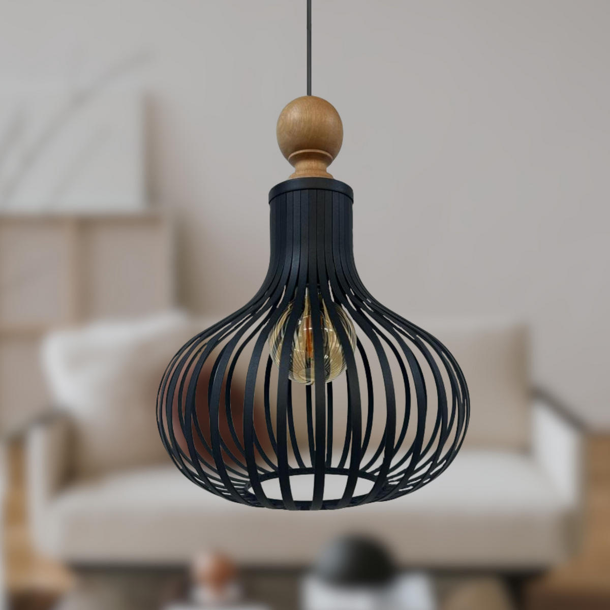 PENDELLEUCHTE Pear 30/35 cm - Schwarz, Holz/Metall (35/30/35cm) - Bamyum