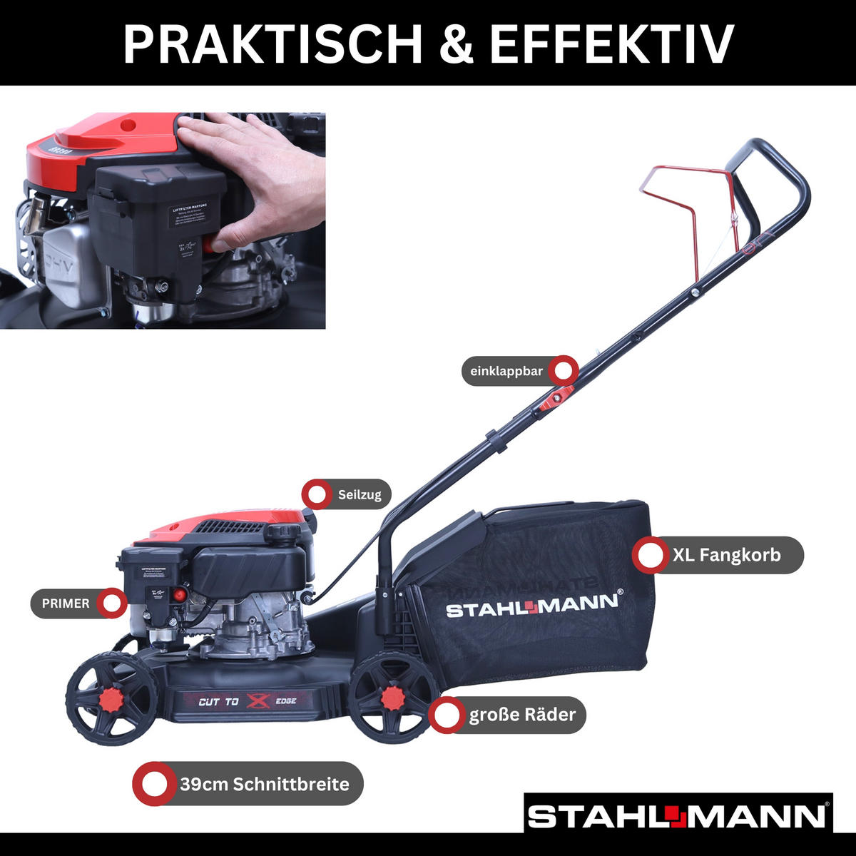 RASENMÄHER BR390 - Schwarz, Metall (39/108/160cm) - STAHLMANN