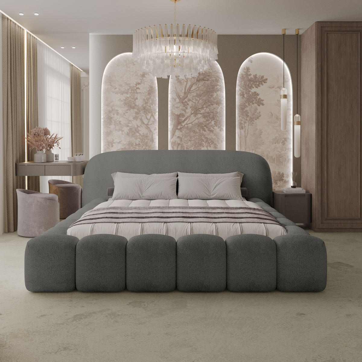 POLSTERBETT MORLEY 200x200 ANTHRAZIT - Anthrazit, Textil/Metall (200/200cm) - Luxkor24