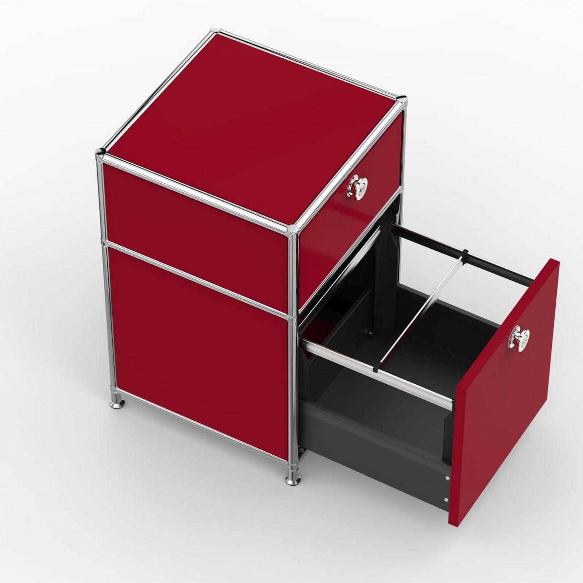BÜRO-STANDCONTAINER, Metall, 40cm, 1 Schublade + 1 Hängeregistratur, Rubinrot - Chromfarben/Silberfarben, Metall (40/62.7/39.7cm) - Versee