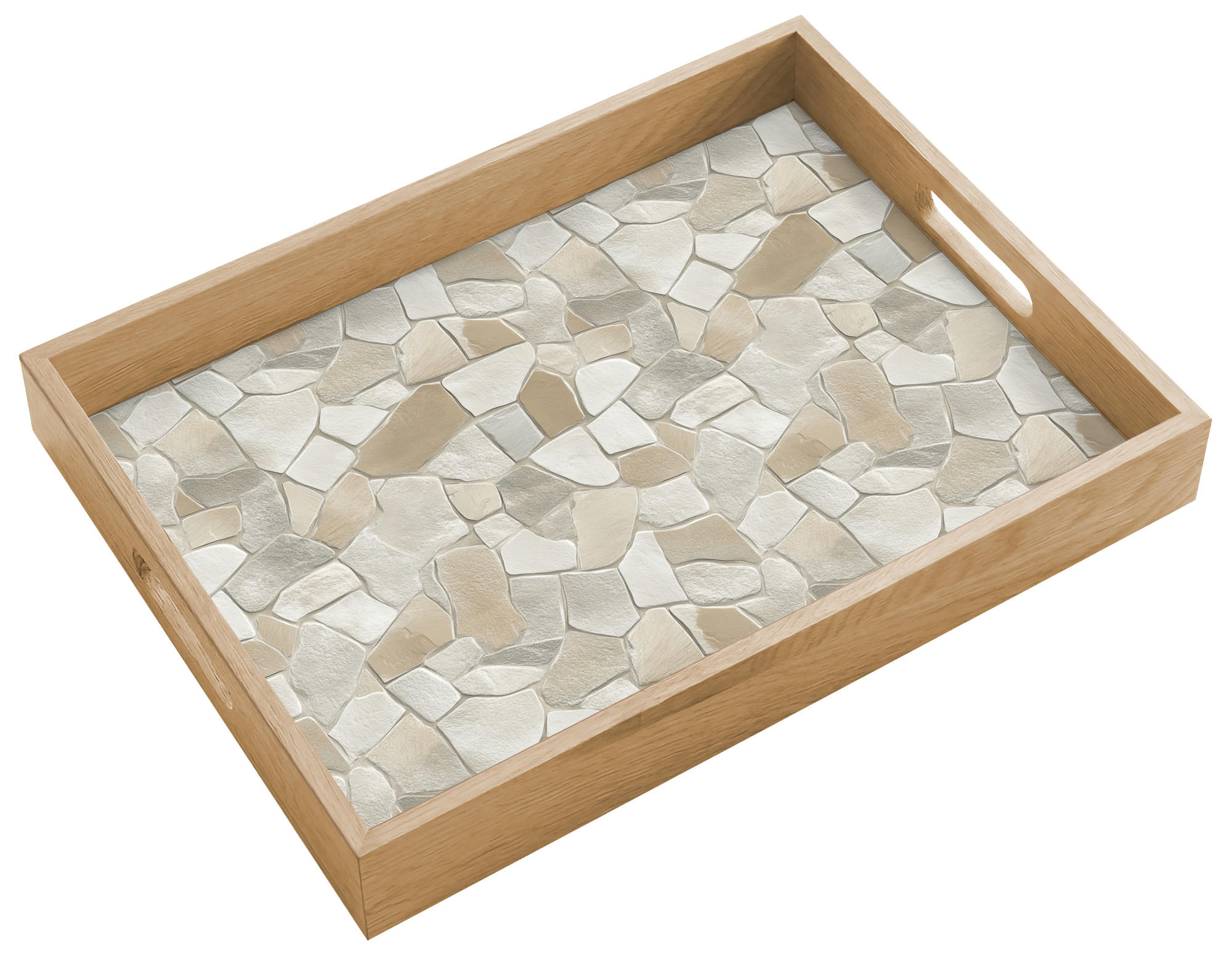TABLETT Mosaik - Steine - Beige 40x30 cm - Beige, Holz (40/5/5cm) - OnlyWow