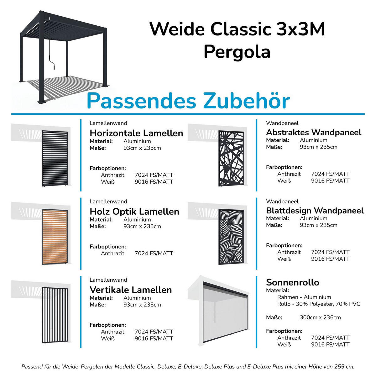 PERGOLA Classic Pavillon Terrassenüberdachung Aluminium 3 x 3 M anthrazit - Anthrazit, Metall (300/255/300cm) - WEIDE