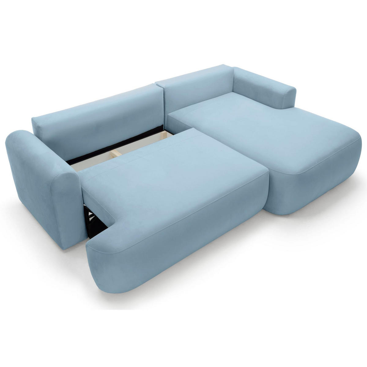 ECKSOFA Ovo Hellblau mit wasserabweisendem Samtbezug - Schwarz/Hellblau, Kunststoff/Textil (260/165cm) - Selsey