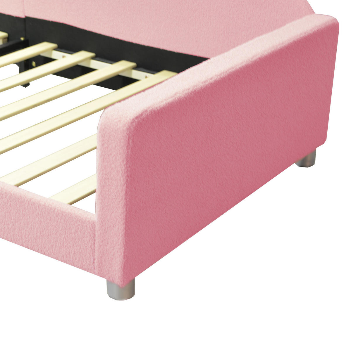 KINDERBETT 214.5/95/42 cm Rosa aus Teddystoff mit Rückenlehne - Pink, Textil (90/200cm) - OKMYHOME