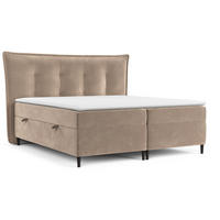 BOXBETT Sinai Hellbraun 200/200 cm mit Taschenmatratze und Topper - Hellbraun/Schwarz, Holz/Holzwerkstoff (200/200cm) - Maison de Reve