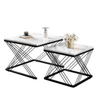 KONFERENČNÍ stolky, sada 2 ks, 60/60/45 a 45/45/40 cm, MDF bílá/černá v mramorovém vzhledu - černá, kompozitní dřevo (60/60/45cm) - BEAOK