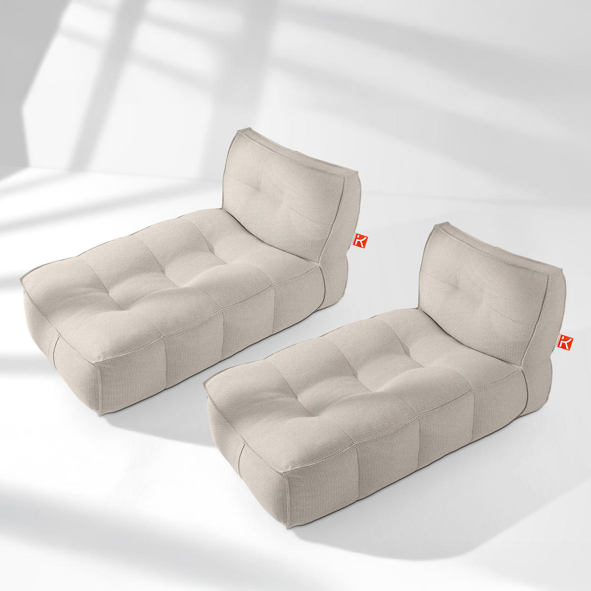 GARTENLIEGE LOVIA Sonnenliege 2-er Set, Dunkelbeige/Weiß - Beige, Textil (90/82/174cm) - KONSIMO®