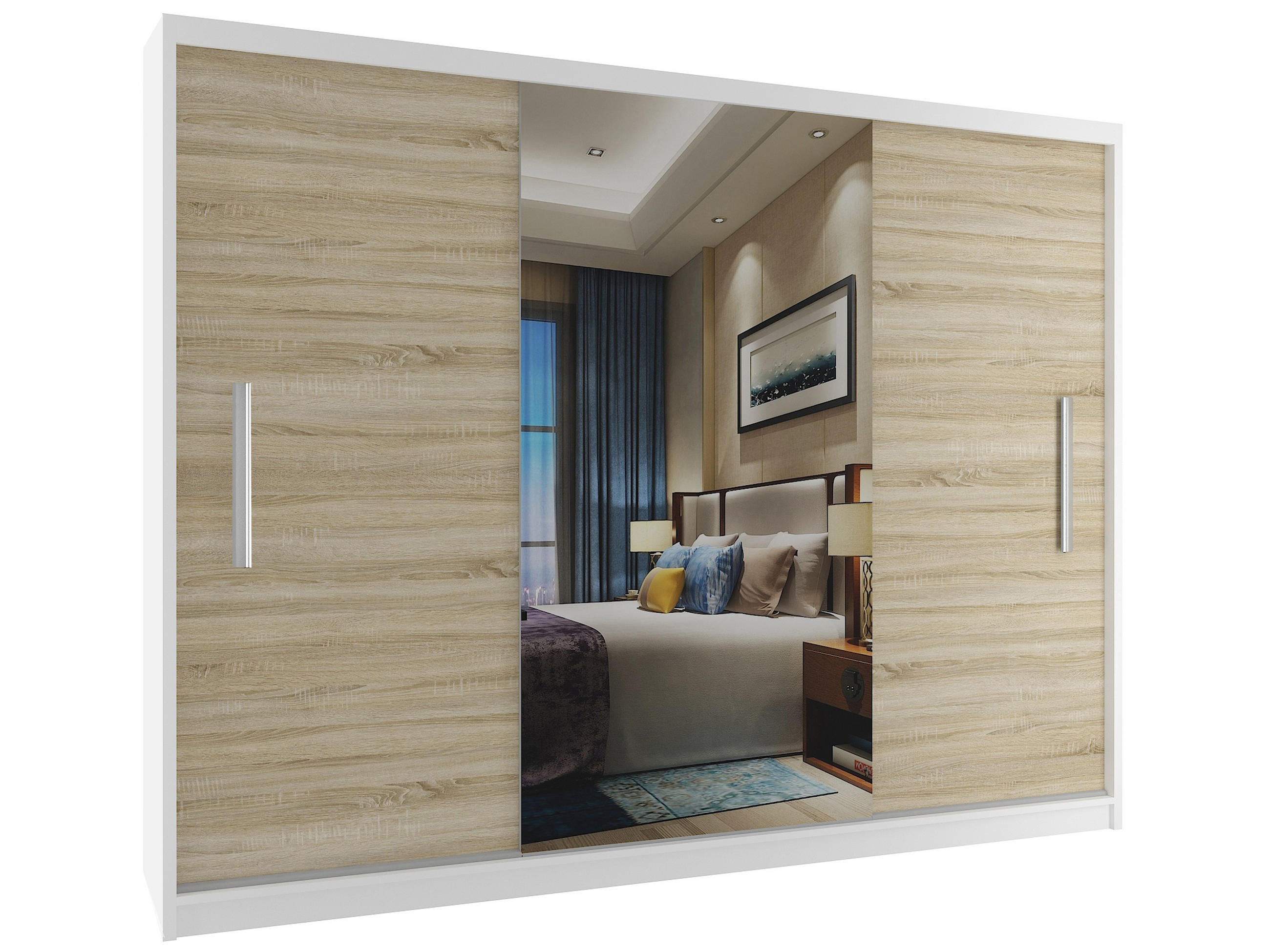B BELINI GROUP POSUVNÁ SKŘÍŇ Verona ME, Bílá/Dub Sonoma Mat, 232 cm, se zrcadlem