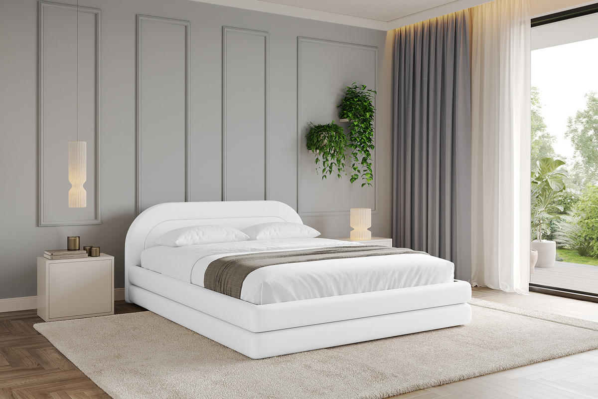POLSTERBETT mit Bettkasten und Lattenrost, Boxbett ohne Matratze - LERIS-v1 200x200 Weiß Kunstleder - Weiß Hochglanz, Holzwerkstoff/Textil (200/200cm) - ALTDECOR