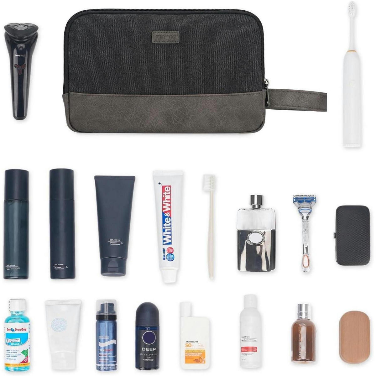 KULTURTASCHE Herren Schwarz Wasserabweisend Canvas Kunstleder 25 cm - Schwarz, Textil (16/13/25cm)