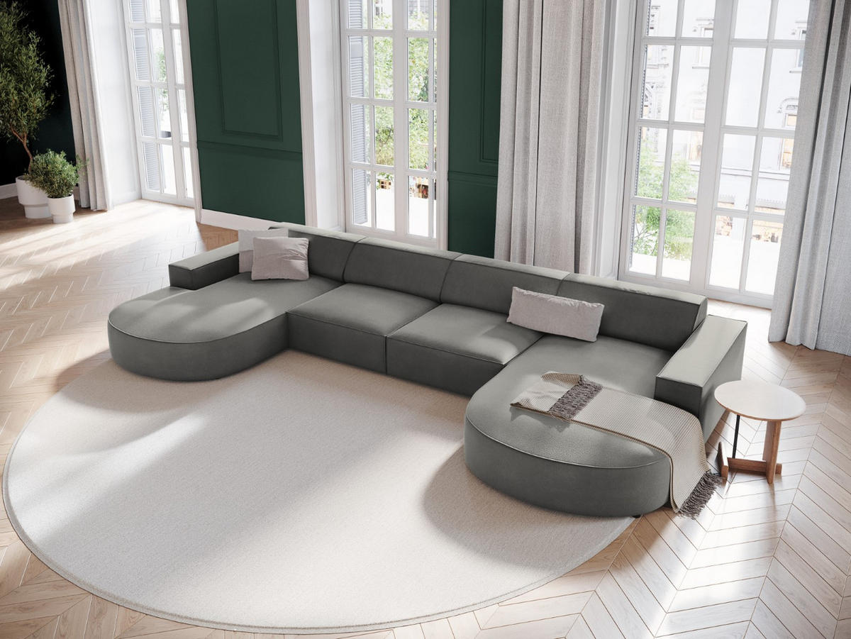PANORAMASOFA Jodie aus Samt hellgrau 6 Sitzplätze - Hellgrau, Textil (166/70/364cm) - Micadoni