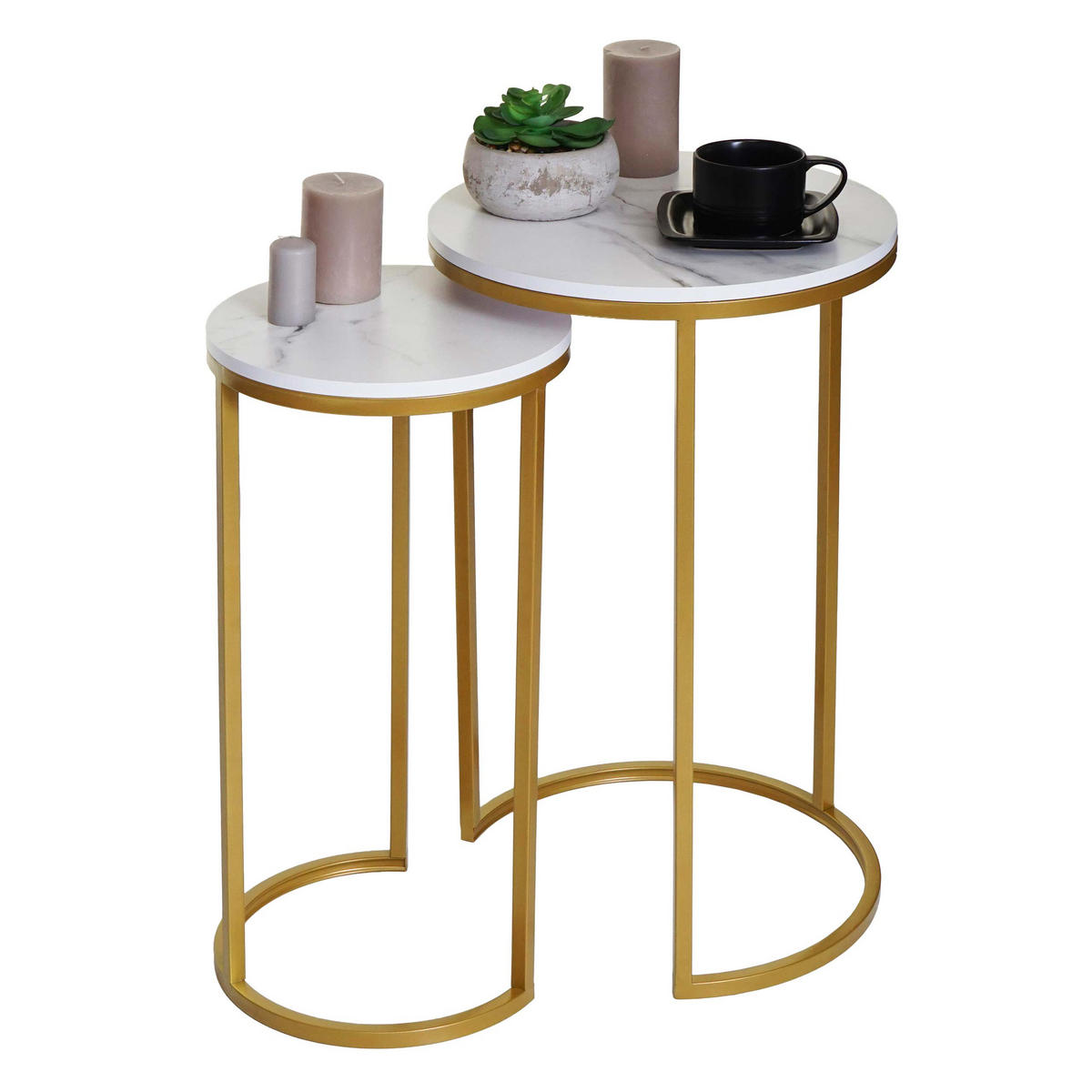 BEISTELLTISCH rund Weiß, Gold 2er-Set - Goldfarben/Weiß, Holzwerkstoff (40/40/64cm) - MCW