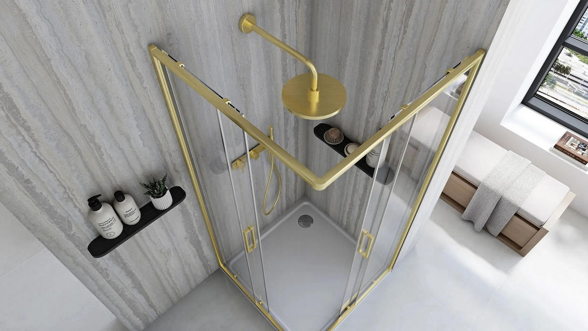 DUSCHKABINE Rea City 80x80 Gold Brush mit Duschwanne Savoy Schwarz - Goldfarben, Glas (80/80/190cm) - REA