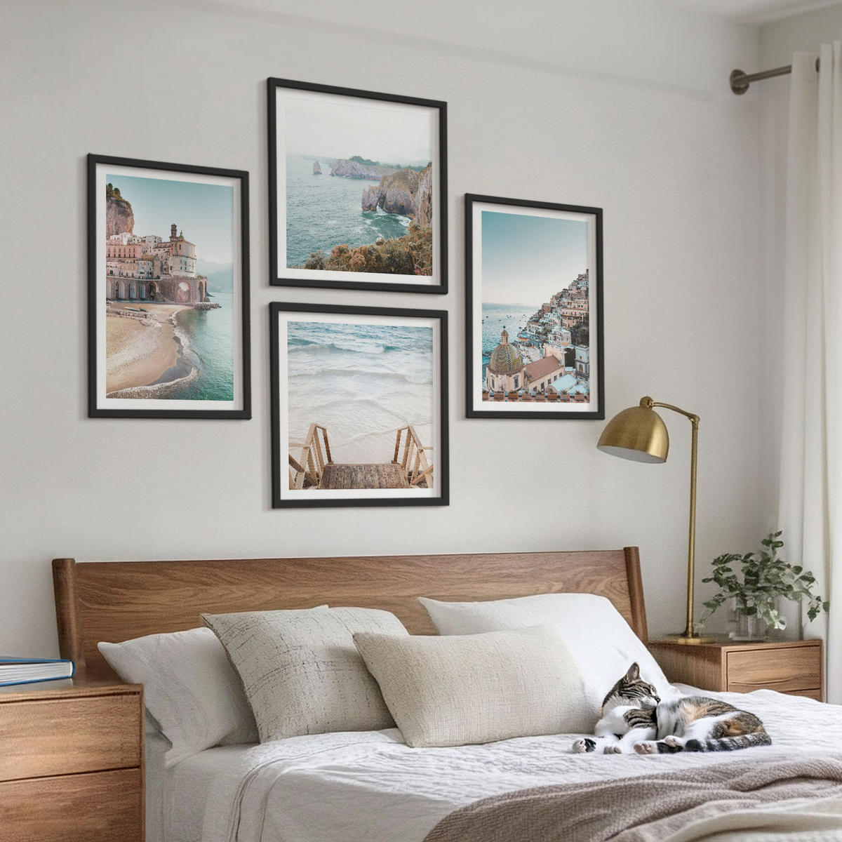 WANDBILDER 4er-Set - 50x50 cm & 40x60 cm Schwarzer Rahmen - Sommerliche Strandansichten in Pastellfarben - Schwarz, Kunststoff (50/50cm) - ArtPrintCave