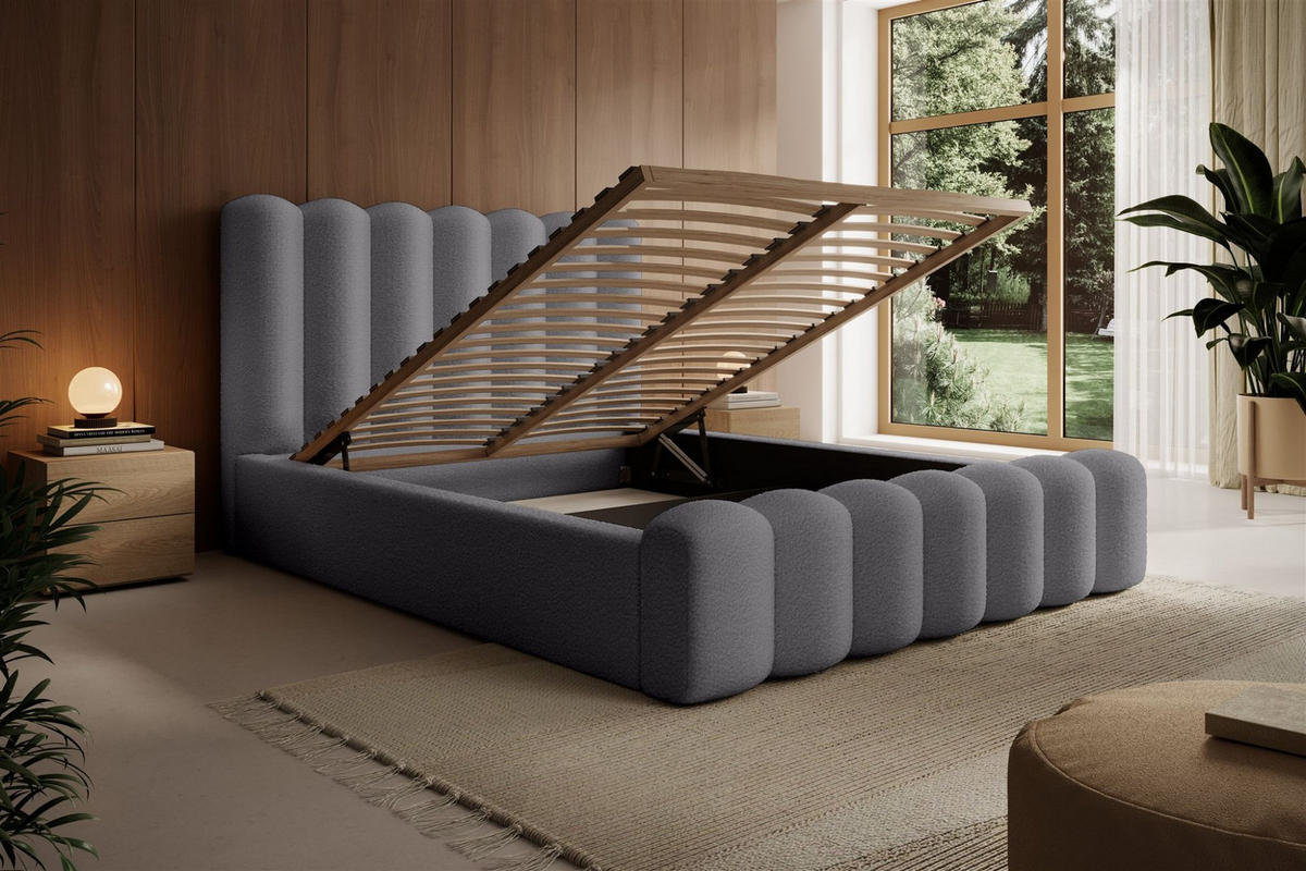 POLSTERBETT Macon Stoff Euphoria - Grau, Holzwerkstoff/Textil (140/200cm) - Fun Möbel