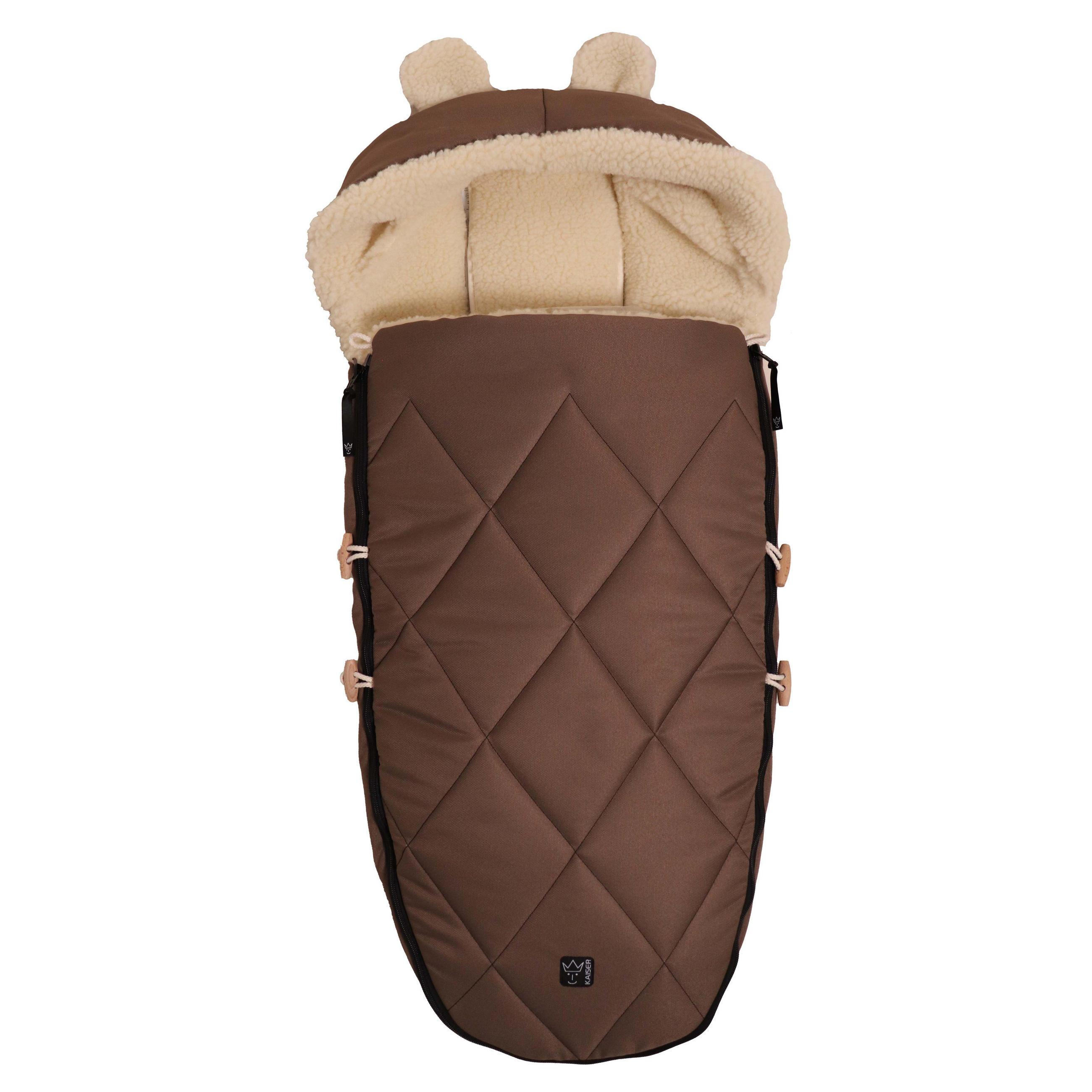 KINDERWAGENFUSSSACK XL EARS WOOL, caribou - Braun, Naturmaterialien (43/93cm) - Kaiserbaby
