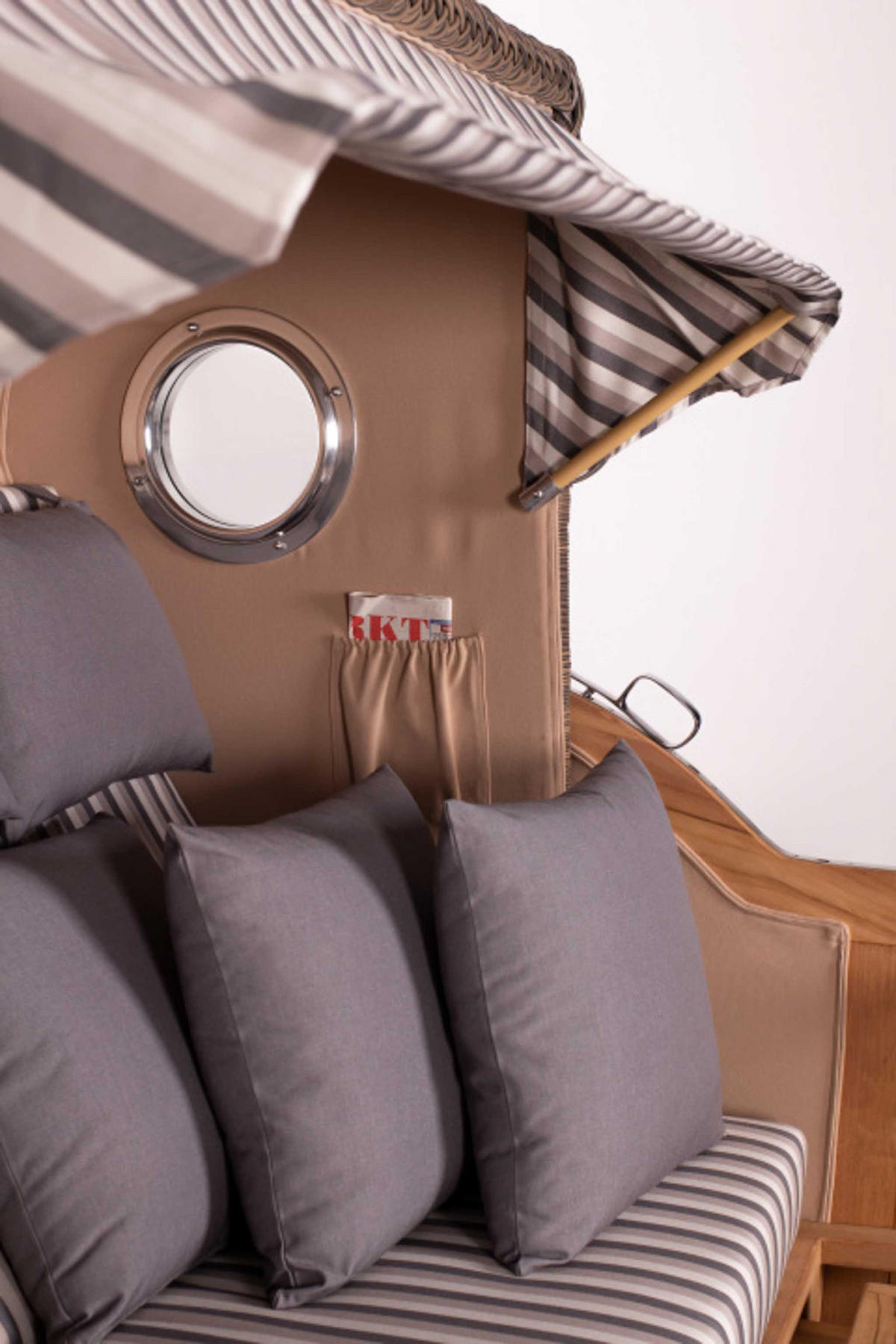 STRANDKORB XXL Düne Grande Teak PE Grey - Braun/Grau, Metall (170/170/95cm) - Mr. Deko