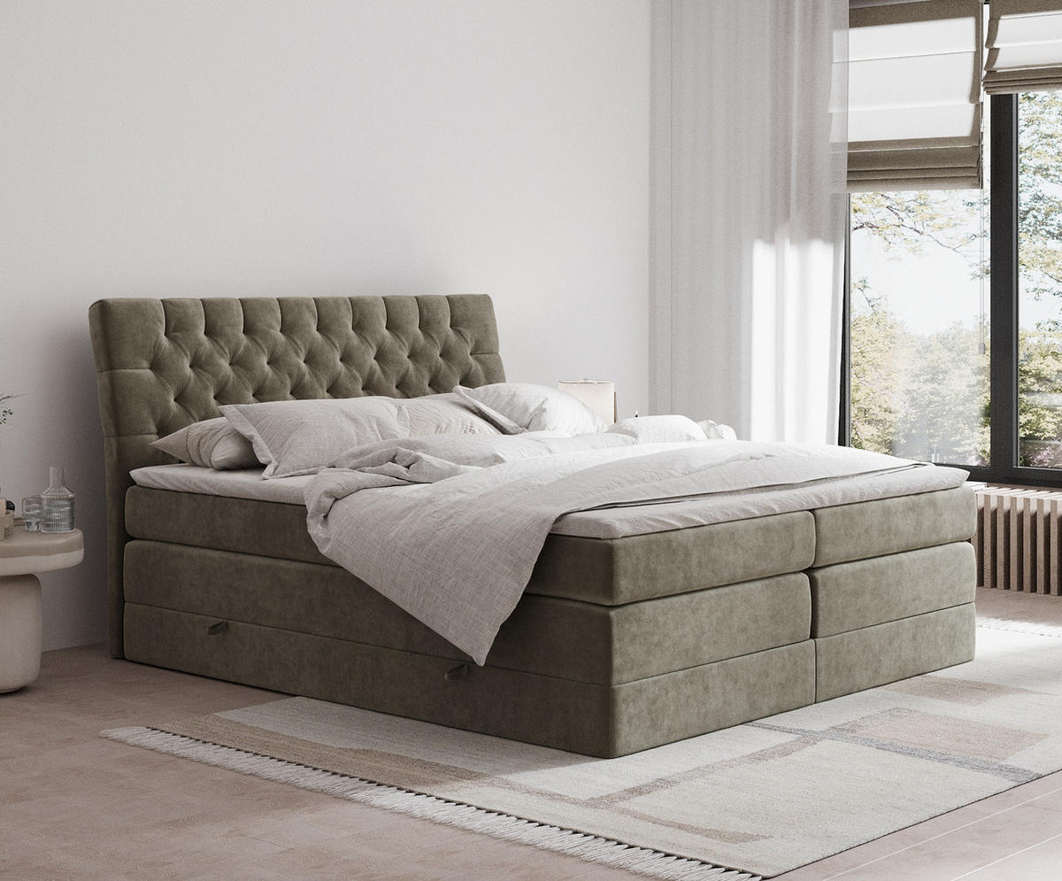 BOXSPRINGBETT Seraphine Taupe 160/200 cm - Taupe/Schwarz, Holz/Holzwerkstoff (160/200cm) - Maison de Reve