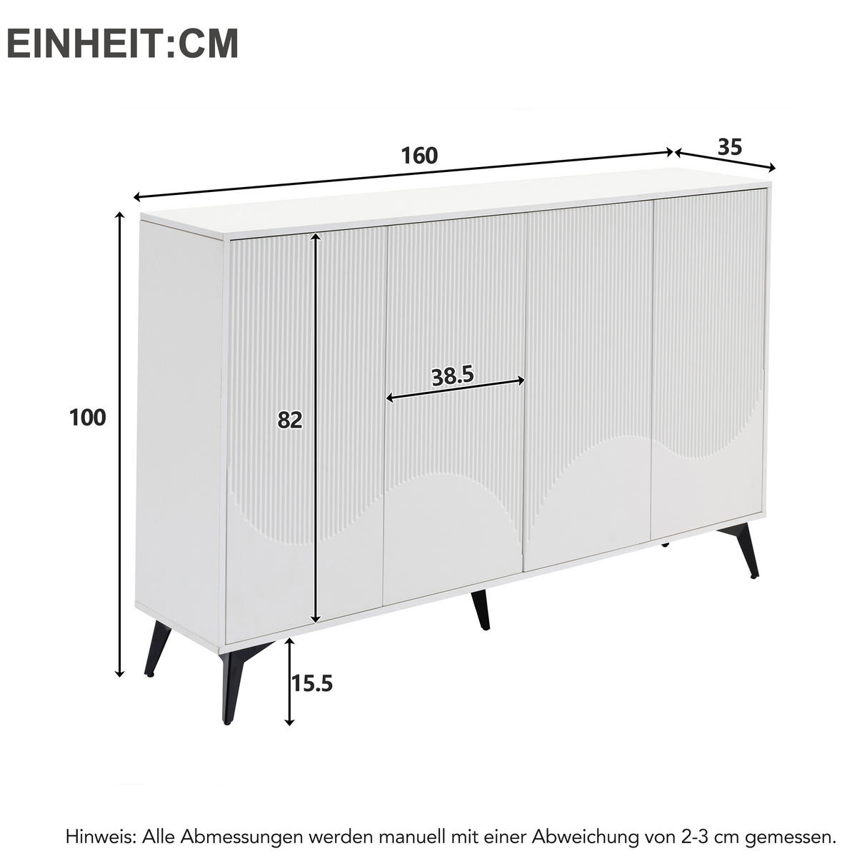 SIDEBOARD 160/35/100 cm Weiß aus Spanplatte und Metall mit verstellbaren Einlegeböden - Weiß, Holzwerkstoff (35/100/160cm) - OKWISH